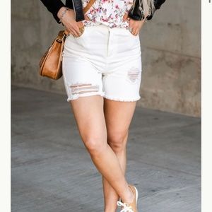 NWT white denim destructed shorts